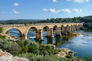 Fototapeta na wymiar The ancient Roman aqueduct, Pont du Gard, spanning the Gardon River in southern France