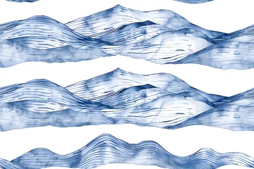 seamless abstract playful hand drawn fine line watercolor stripes rolling hills landscape pattern in indigo blue and white baby boy or nautical theme high resolution textile texture background AI