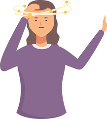 Vector graphic of a woman with stars circling her head, indicating confusion or dizziness