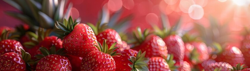 Natural detox fruits like strawberries and pineapple isolated against a red defocused background, close up whimsical manipulation for healthfocused advertising - Powered by Adobe