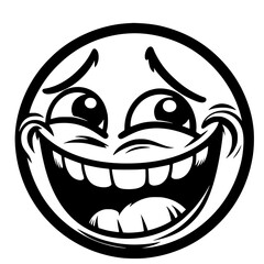 A crazy and funny smiley face in black and white, perfect for emotional expression illustrations, cartoons, humorous designs, and versatile creative projects