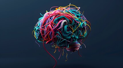 Abstract brain covered with colorful wires
