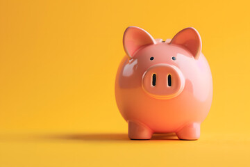 Pink piggy bank on vibrant yellow background