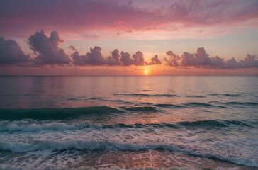 Obraz premium Beautiful sunset full of pink tones over the Atlantic Ocean near Stuart Florida