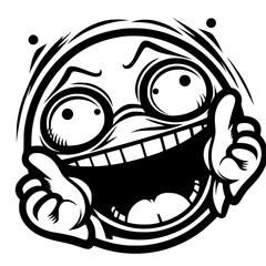 Obraz premium A crazy and funny smiley face in black and white, perfect for emotional expression illustrations, cartoons, humorous designs, and versatile creative projects