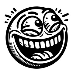 Obraz premium A crazy and funny smiley face in black and white, perfect for emotional expression illustrations, cartoons, humorous designs, and versatile creative projects