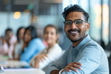 An Indian executive, spearheading a diversity and inclusion task force to address bias and promote equity in hiring and promotion practices, implementing diversity training and unconscious bias