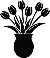 tulips in vase silhouette vector illustration