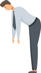 Illustration of a tired or grieving businessman bending forward in a blue shirt and tie