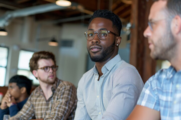 Multicultural male entrepreneurs, collaborating on a venture philanthropy project to support education and entrepreneurship in underserved communities, leveraging their resources and expertise to