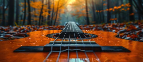 Close up of guitar with strings. Music concept