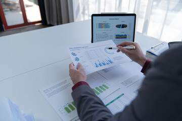Business Documents concept : Employee woman hands working in Stacks paper files for searching and checking unfinished
