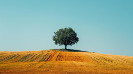 One tree standing on a hill.