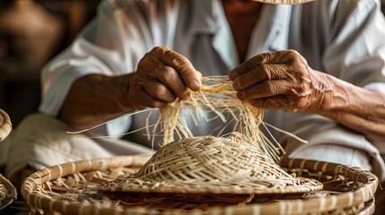 Artisan crafting a traditional hat with skill. Heritage and craftsmanship concept.