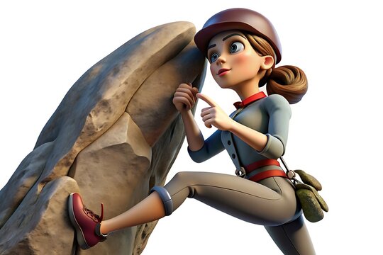 Femme fran&ccedil;aise escaladant des rochers - Illustration 3D