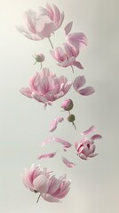 A bunch of pink flowers floating in the air