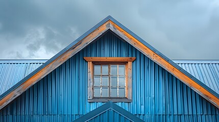 Fototapeta premium A blue aluminum roof with the right amount of metal in it, which is perfect for all your home rooftop needs. 