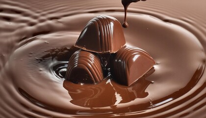 chocolates dropping into liquid cacao chocolate