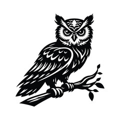 Owl Animal Black Silhouette Vector With White Color Background