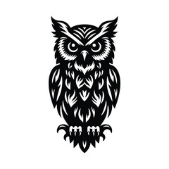 Owl Animal Black Silhouette Vector With White Color Background