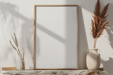 Frame mockup, ISO A paper size. Living room wall poster mockup. Modern interior design. 3D render