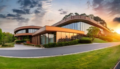 Fototapeta premium Modern and futuristic building at sunset