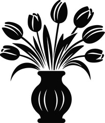 tulips in vase silhouette vector illustration