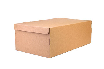 Brown cardboard shoes box with lid for shoe isolated on white background.