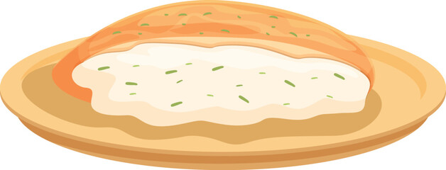 Delicious and warm pita bread topped with creamy hummus garnished with herbs