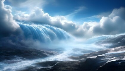 Obraz premium Landschaft Abstraktion Meer und Wasserfall. Hintergrund für das Design 4.