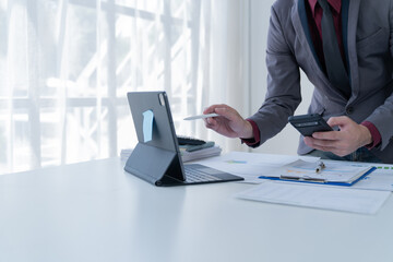 Business Documents concept : Employee woman hands working in Stacks paper files for searching and checking unfinished