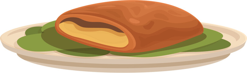 Vector illustration of a juicy cartoon steak served on a bed of greens on a white plate