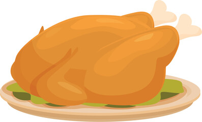 Delicious and juicy roasted chicken illustration on a white background with herbs and garnish, perfect for thanksgiving dinner and family banquets