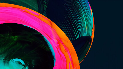 Vibrant abstract background with dynamic swirls of orange, black, and teal.
