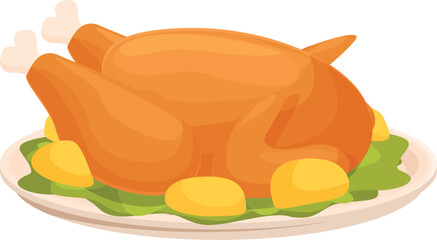 Vector illustration of a cooked turkey on a platter with garnish, perfect for holiday themes