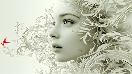 Ethereal Beauty Portrait with Elegant Floral Adornments and Graceful Curves