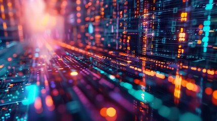 Fototapeta premium Dynamic abstract representation of data encryption in vivid colors, illustrating premium technology and security in a powerful, luxurious setting