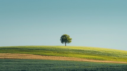 A lone tree on top of a grassy hill.