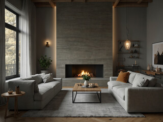 Modern Living Room with Wooden Accents, Featuring Cozy Furniture, Soft Lighting, and a Minimalist Aesthetic, Creating a Warm and Inviting Atmosphere for Relaxation and Comfort