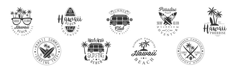 Hawaiian Beach Summer Adventure Logo Monochrome Design Vector Set