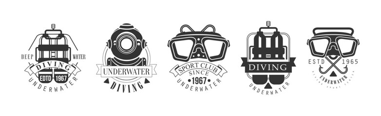 Obraz premium Scuba Underwater Diving Club Logo Design Vector Set