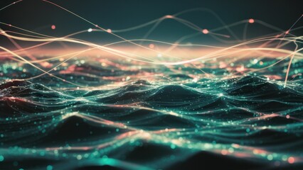 Ethereal waves of light and particles create a digital sea of connectivity.