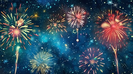 Bright and colorful fireworks display set against a dark, starry sky.