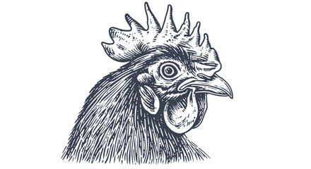 Chicken, hen head. Vintage retro print, chicken sketch ink pencil style drawing, engrave old school. Sketch artwork silhouette head chicken, white background. Side view profile. Vector Illustration