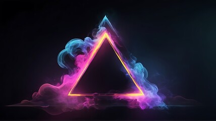 Neon colored foggy and smoky triangle design. Burning design.	