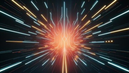 Futuristic abstract background with colorful glowing lines forming shapes created with generative AI technology