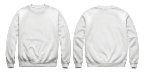 Front and back view of a plain white crewneck sweatshirt.