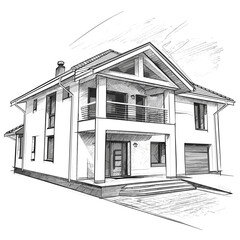 vector drawing of a house with black lines on a white background .Generative AI