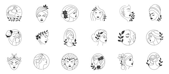 Beauty spa woman logo set. Salon, hair stylist, haidresser, haircut.