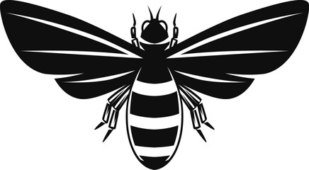 Illustration of honey bee in monochrome style. Design element for logo, sign, emblem. Vector illustration